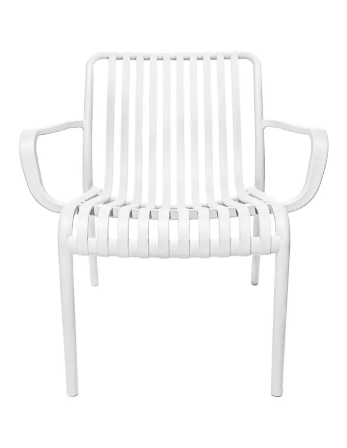 Silla de plástico con descansabrazos blanca diseño tiras de 69.9x74.7x77cm - Image 3