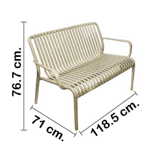 Sillón de 2 plazas de plástico con descansabrazos beige diseño tiras de 73x119x77cm