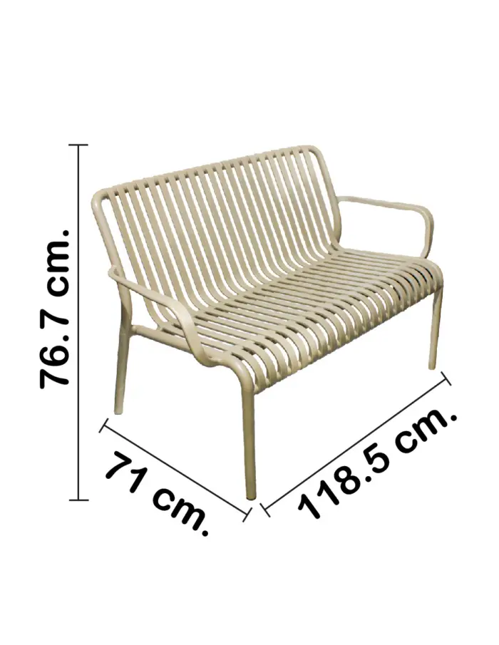 Sillón de 2 plazas de plástico con descansabrazos beige diseño tiras de 73x119x77cm - Image 2