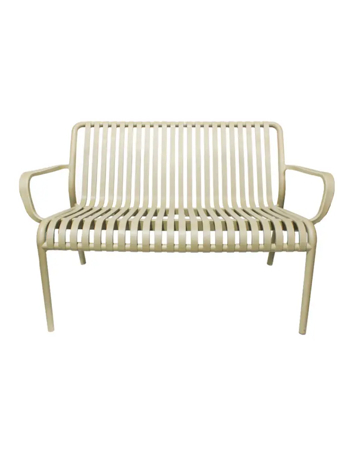 Sillón de 2 plazas de plástico con descansabrazos beige diseño tiras de 73x119x77cm - Image 3