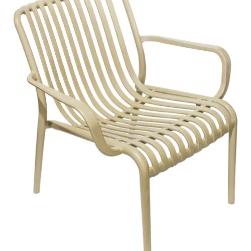 Silla de plástico con descansabrazos beige diseño tiras de 69.9×74.7x77cm