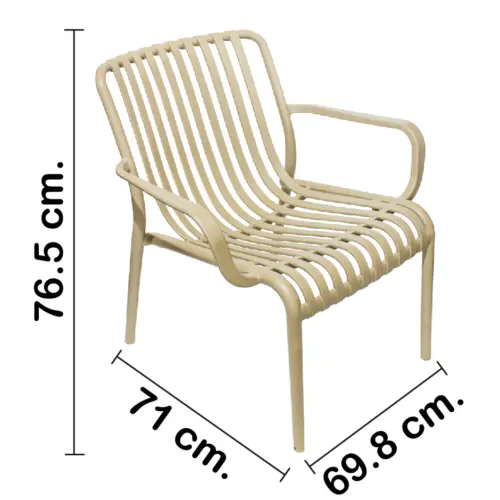 Silla de plástico con descansabrazos beige diseño tiras de 69.9×74.7x77cm