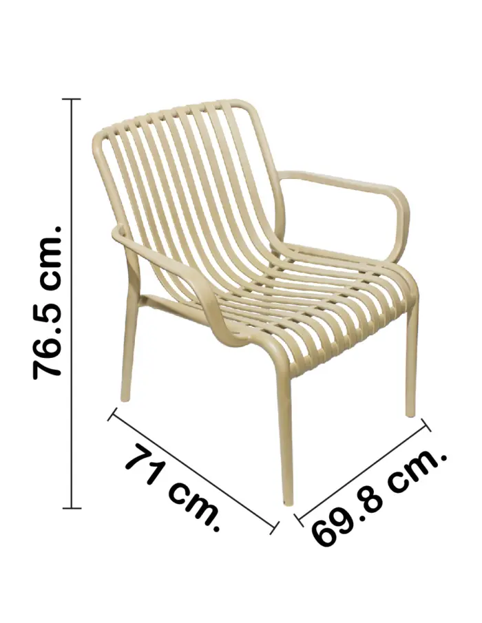 Silla de plástico con descansabrazos beige diseño tiras de 69.9x74.7x77cm - Image 2