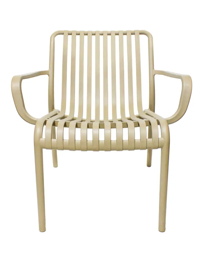 Silla de plástico con descansabrazos beige diseño tiras de 69.9x74.7x77cm - Image 3
