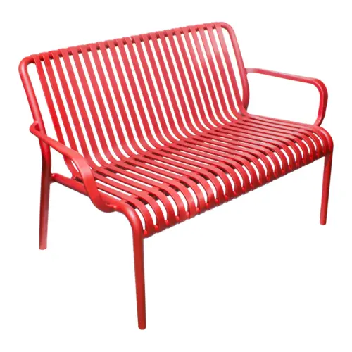 Sillón de 2 plazas de plástico con descansabrazos rojo diseño tiras de 73x119x77cm