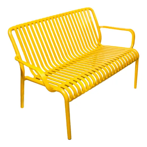 Sillón de 2 plazas de plástico con descansabrazos amarillo diseño tiras de 73x119x77cm