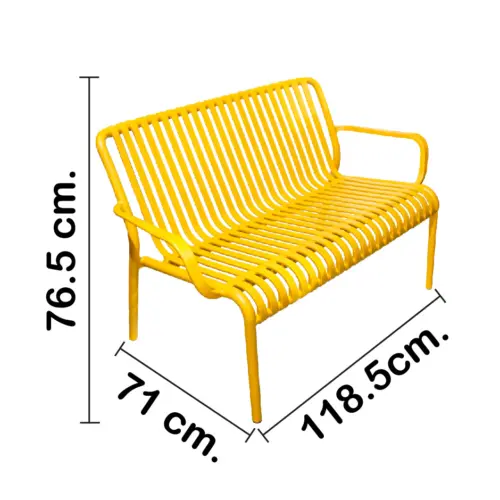 Sillón de 2 plazas de plástico con descansabrazos amarillo diseño tiras de 73x119x77cm