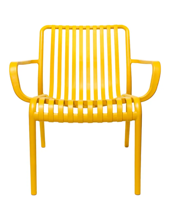 Silla de plástico con descansabrazos amarillo diseño tiras de 69.9x74.7x77cm - Image 2