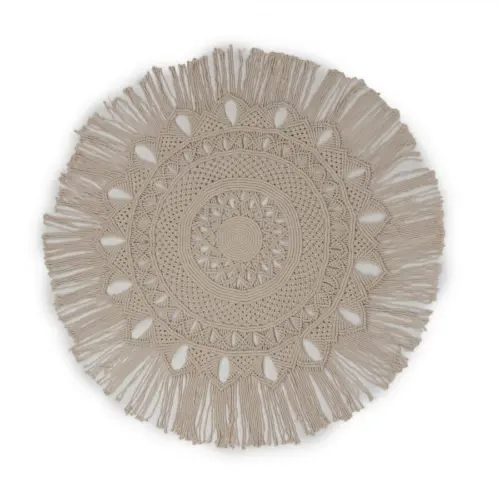 Tapete redondo de macramé con fleco de 100x100x1cm