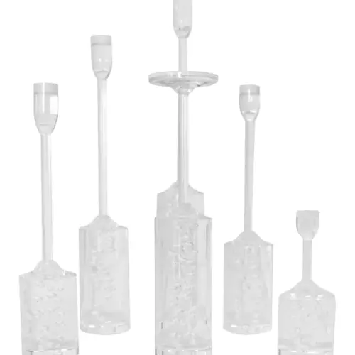 Juego de 6 candelabros transparentes de 6x6x16/28/29/30/35/42cm