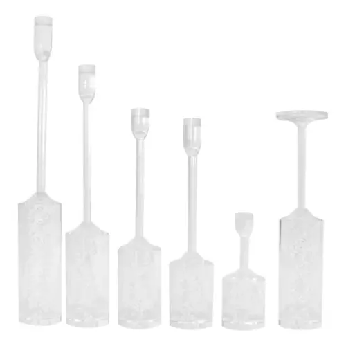 Juego de 6 candelabros transparentes de 6x6x16/28/29/30/35/42cm