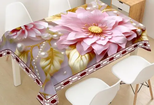 Metro de mantel de plastico estampado flores rosa