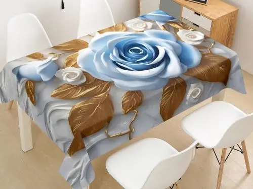 Metro de mantel de plastico estampado flores azul