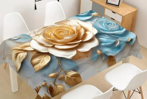 Metro de mantel de plastico estampado rosa beige con azul