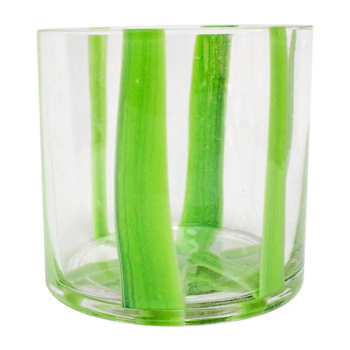 Florero de Cristal Transparente con Líneas Verdes