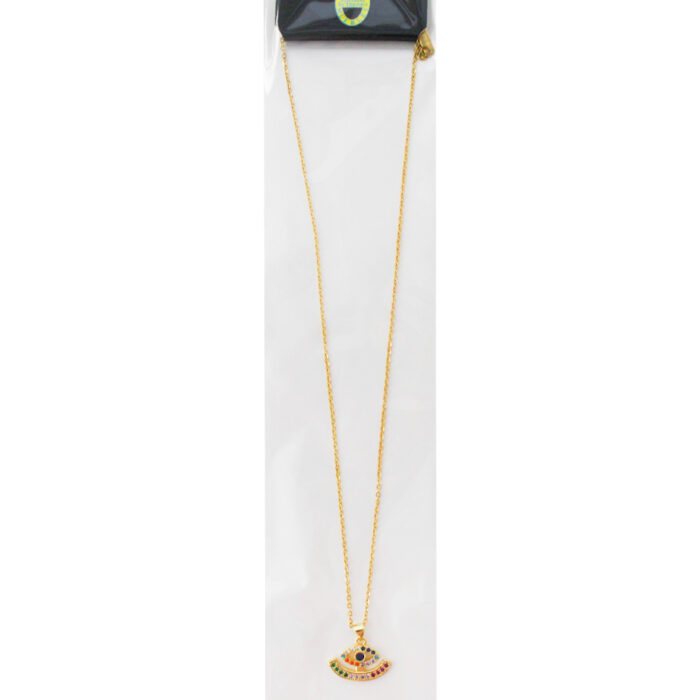 Collar con ojo turco y orilla de pedrería de colores de 2.5x2x50cm