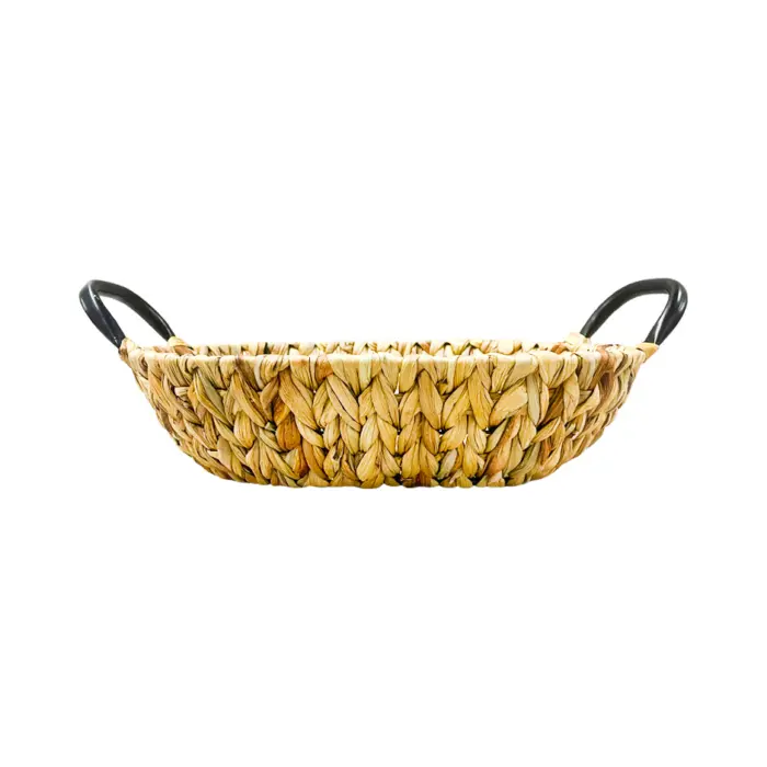 Canasta Ovalada Tejida con Asas de Metal Negro