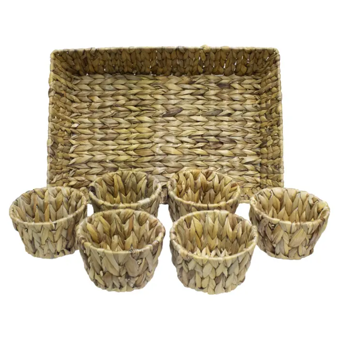 Set de 6 Cestas Redondas con Charola Rectangular