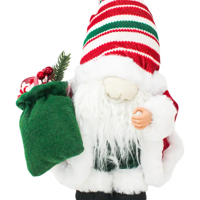 Gnomo con Gorro a Rayas Rojas, Blancas y Verdes