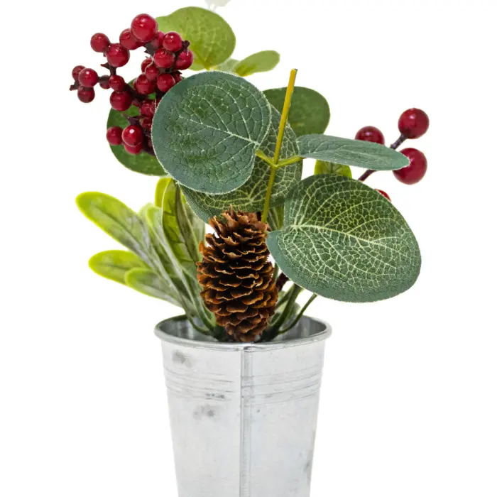 Maceta de Metal con Follaje Verde