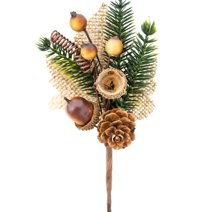 Pick de Yute con Follaje Verde y Bellotas