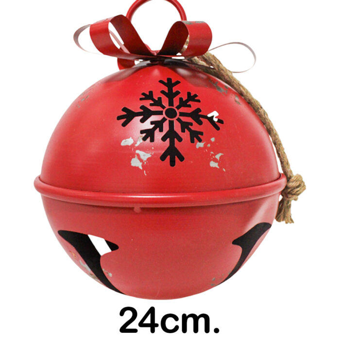 Cascabel Rojo con Copos de Nieve Dorados y Moño Blanco