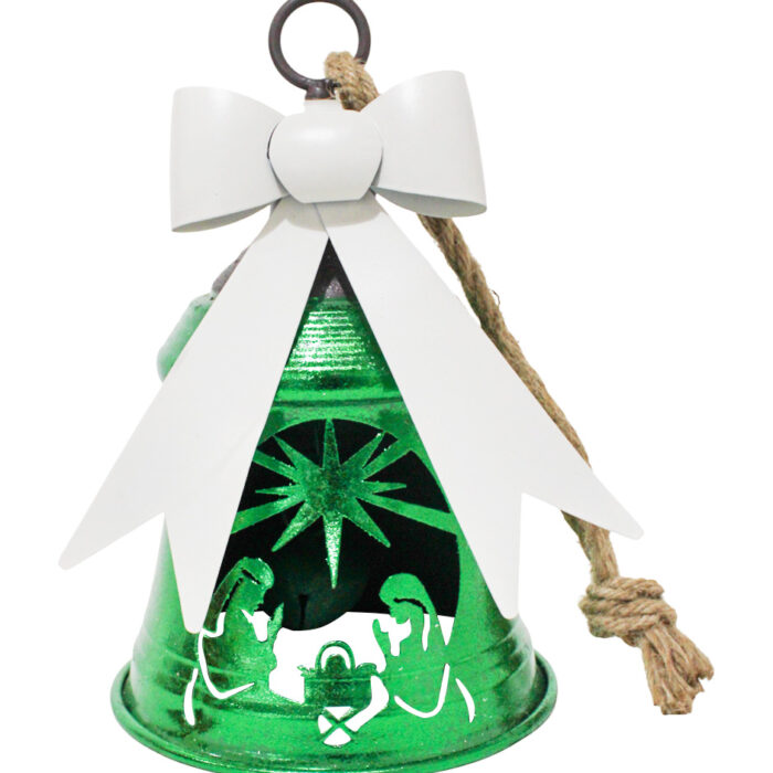 Campana Verde con Moño Blanco y Nacimiento Calado