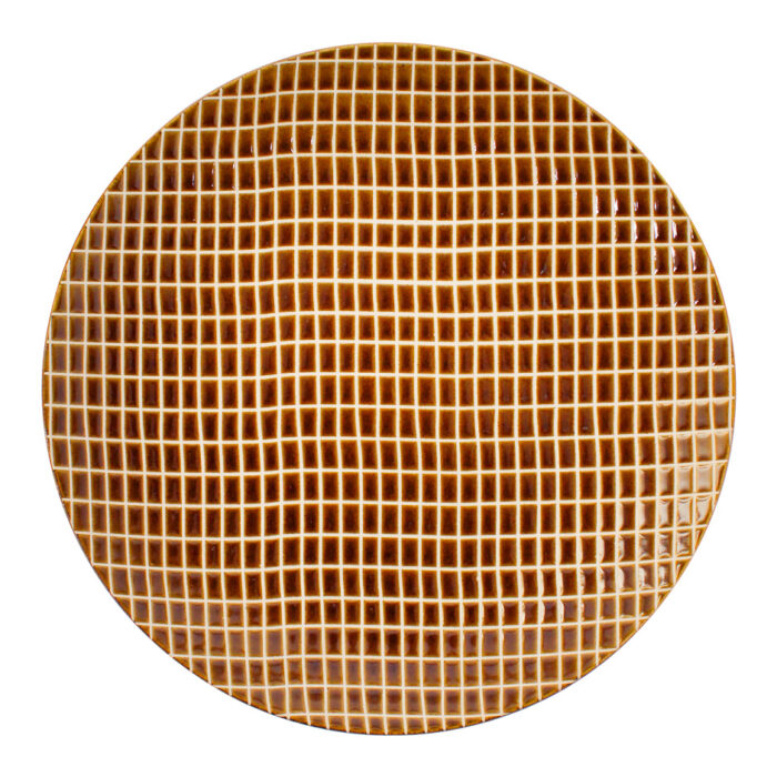 Plato de Porcelana Café con Líneas Amarillas