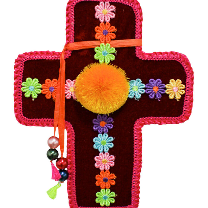 Cruz Decorativa Roja y Flores