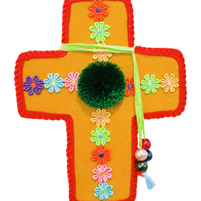 Cruz Decorativa Amarilla y Flores