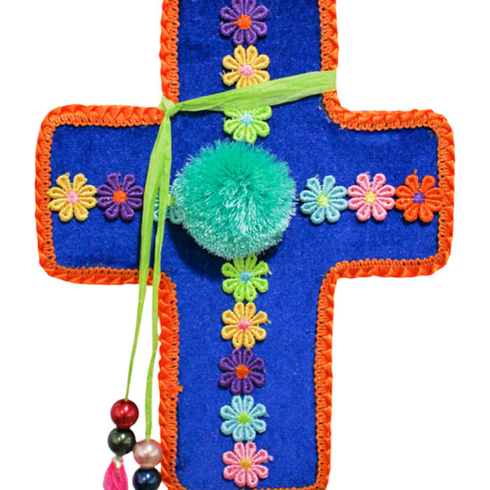 Cruz Decorativa Azul y Flores