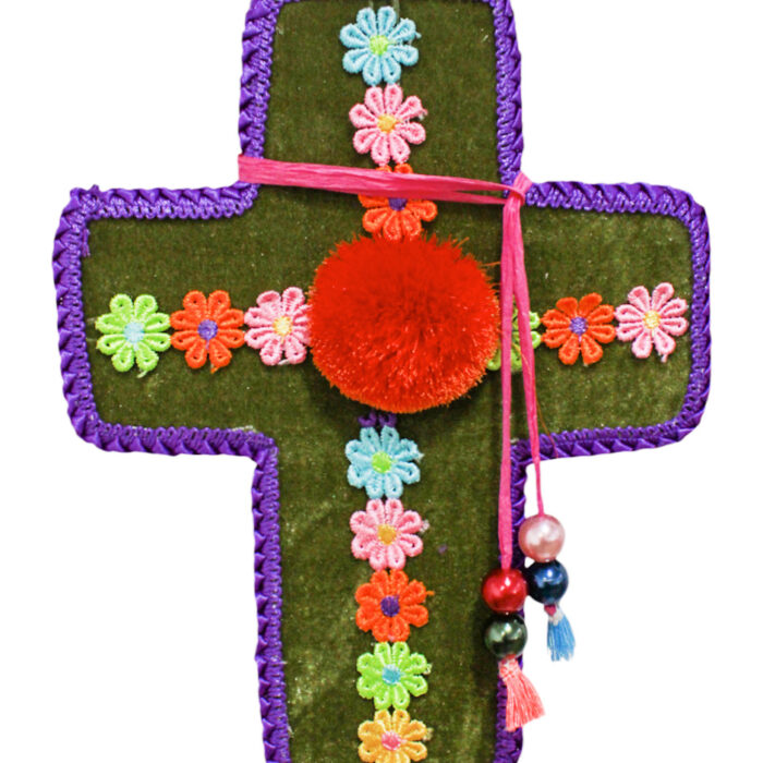 Cruz Decorativa Verde y Flores