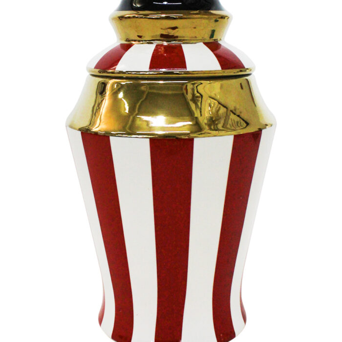 Especiero Porcelana Rayas Rojo Tapa Negra (Mediano)