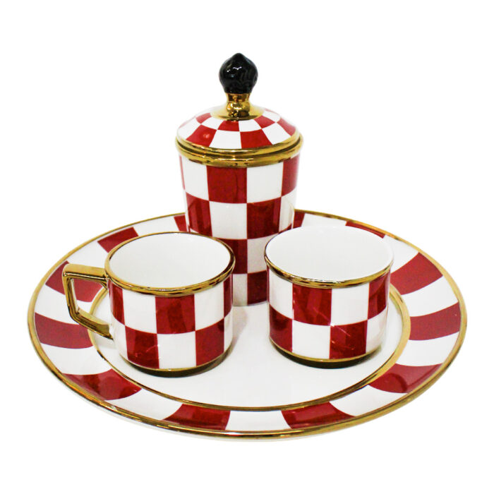 Set de Té Rayas Rojo con Blanco