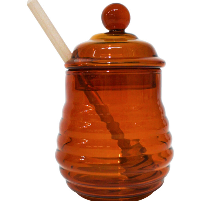 Set Mielera de Vidrio Tapa Ámbar