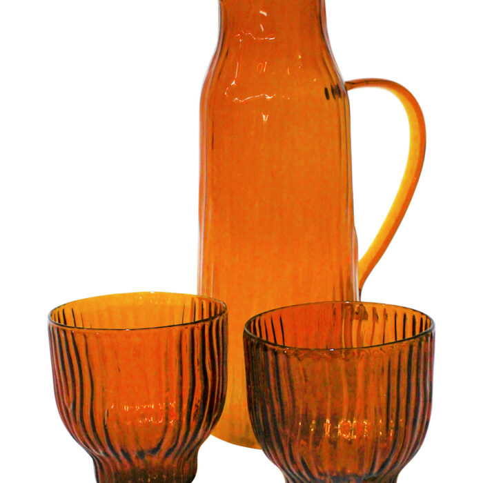 Set de Jarra con 2 Vasos Ranurado Ámbar