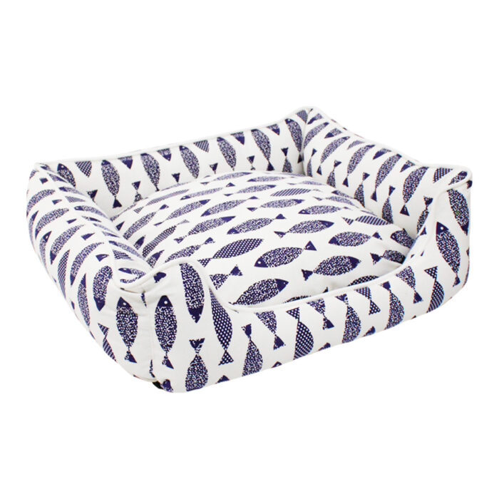 Cama para Mascotas Estampado Peces Azules (Grande)