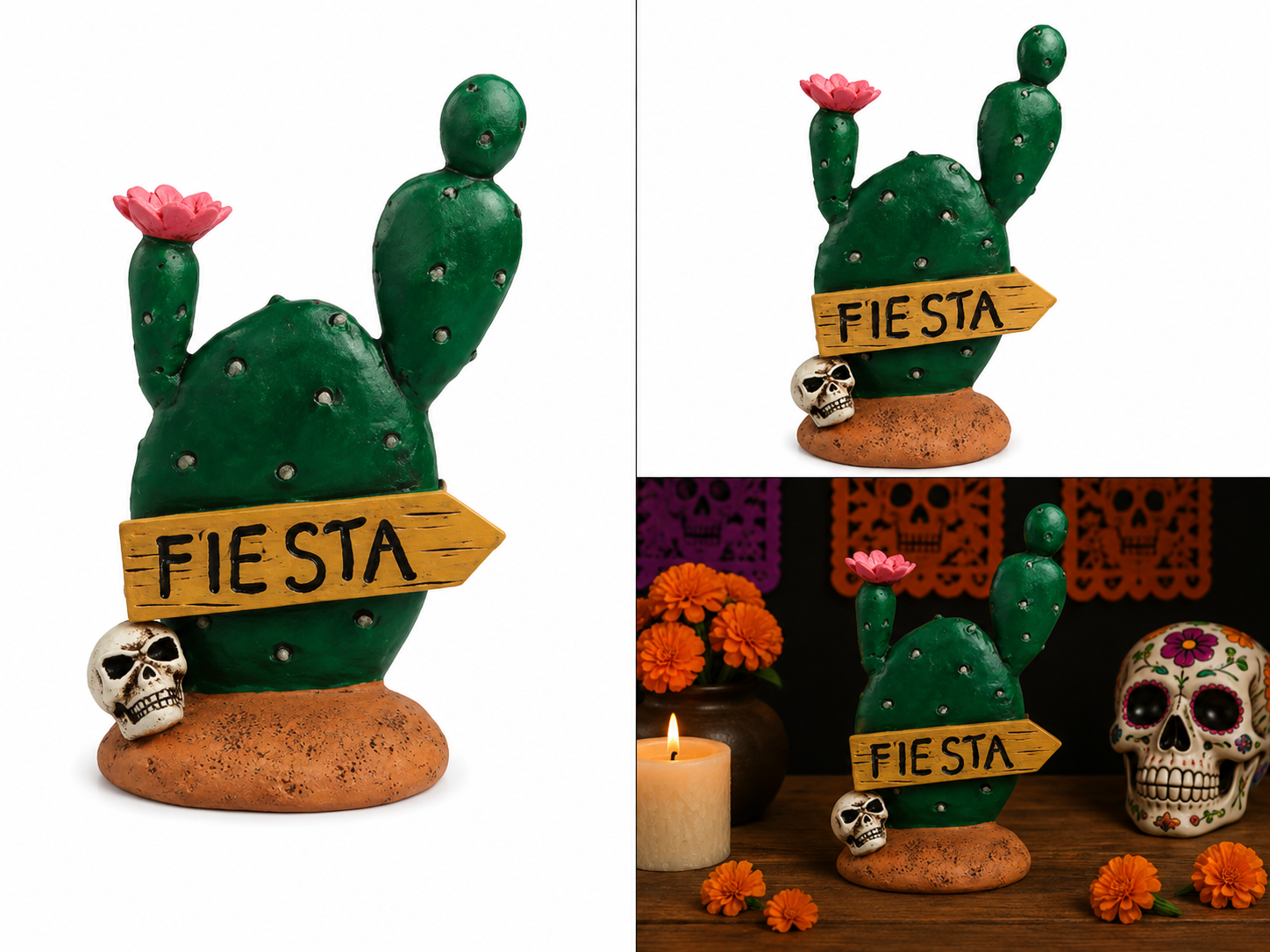 Cactus con Letrero “Fiesta” y Calavera