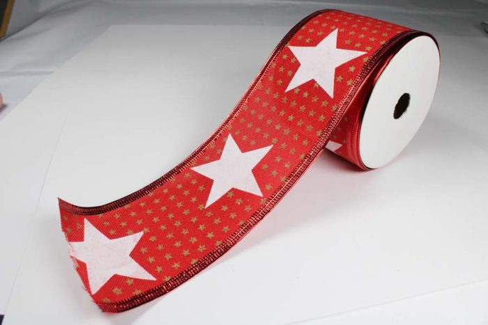 Rollo de listón de tela rojo con estrella blanca - Image 2
