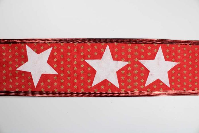 Rollo de listón de tela rojo con estrella blanca - Image 3