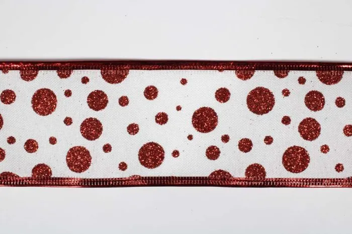 Rollo de listón de tela blanco con puntos rojos - Image 3