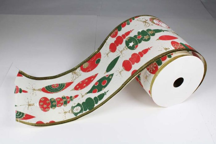 Rollo de listón de tela blanco con esferas rojas - Image 2