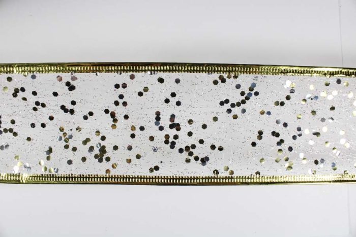 Rollo de listón de malla blanca con dorado - Image 3