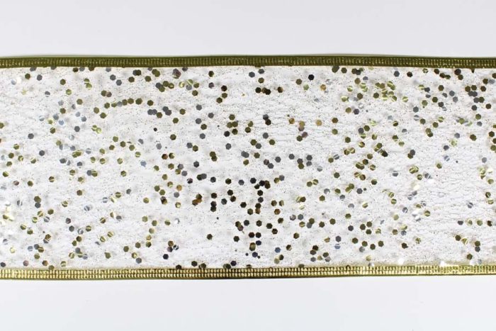 Rollo de listón de malla blanca con dorado - Image 3