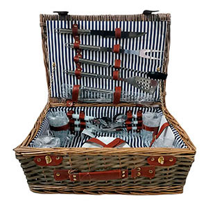 Cesta de picnic para 4 personas (marrón, Metal, PU, caña, acero inoxidable,  cerámica, 3797g) como Articulo promocional en