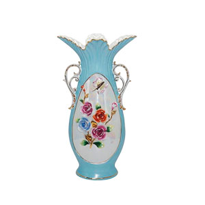Florero azul con flores - Galerías el Triunfo - 090307370226