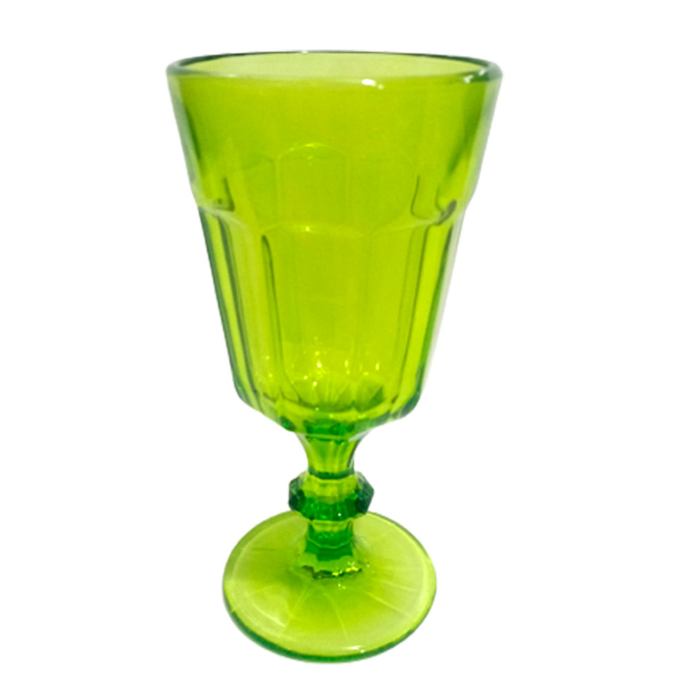 Juego 6 copas para vino pequeñas, borde verde esmeralda