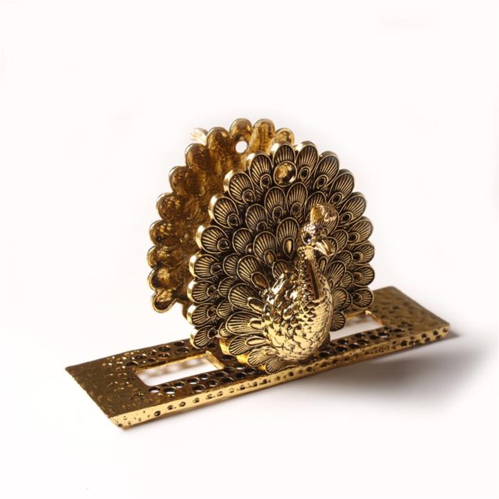 Servilletero dorado diseño pavorreal - Galerías el Triunfo - 156072692058