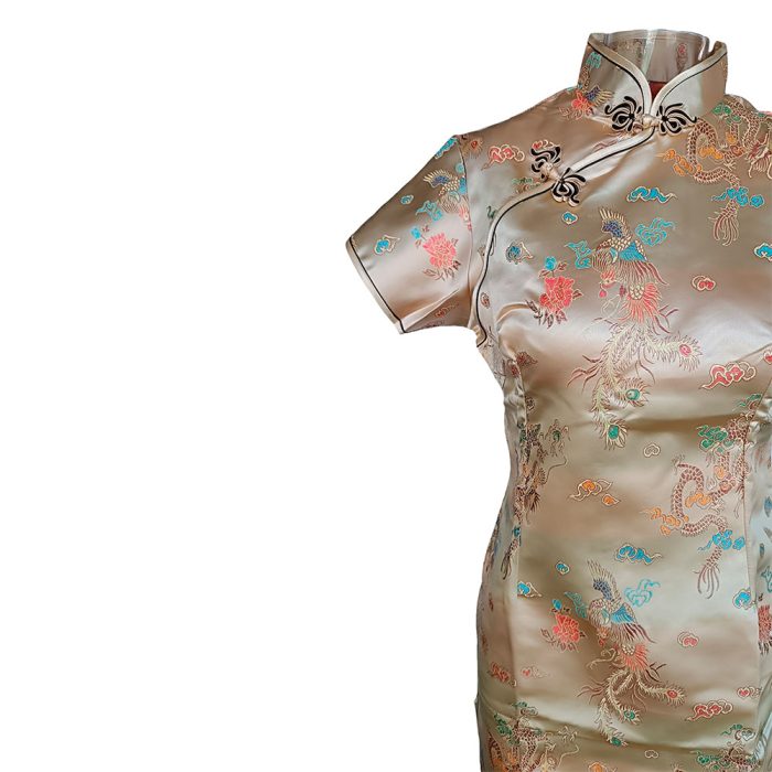Vestido diseño oriental beige - Image 3