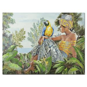 111012527067 - Cuadro diseño mujer sentada con guacamaya en selva - galerías el triunfo